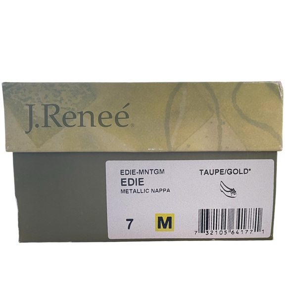 J.Renee Edie Metallic Leather Square Toe Bow Dress Flats. Color Taupe/Gold. 7M - Picture 10 of 11